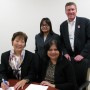 handtherapy_01 Patricia Quan and Mayuri Mody (L-R, seated), hope to grow a new generation of hand therapists with a gift for scholarships from the Hand Therapy Society of Greater Los Angeles. Pictured with Terry Peralta-Catipon, director, Master of Science in Occupational Therapy Program, and Greg Saks, vice president, University Advancement.
